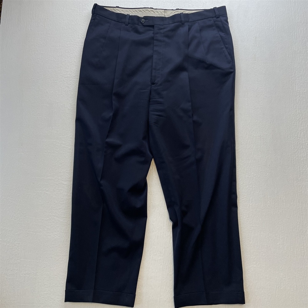 JB Britches 40x30 Navy Blue USA Made 100% Wool Pleated Cuffed Mens Dress Pants